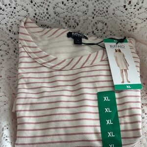 Buffalo David Bitton Pink and Cream Striped Tee dress xl